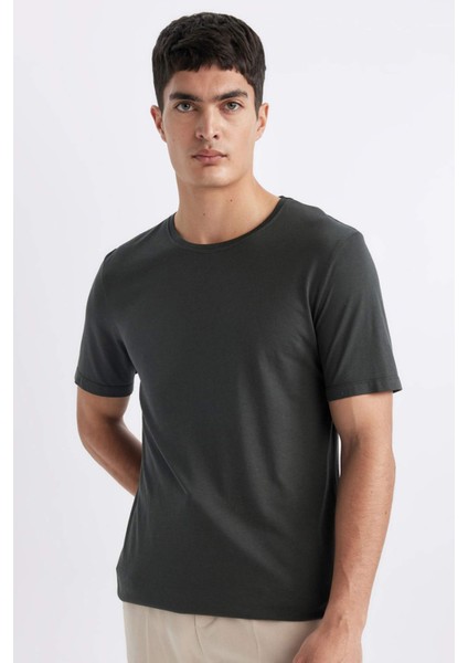 Slim Fit Dar Kesim Bisiklet Yaka Modal Karışımlı Pamuklu Basic Düz Kısa Kollu Tişört M6606AZ24SP