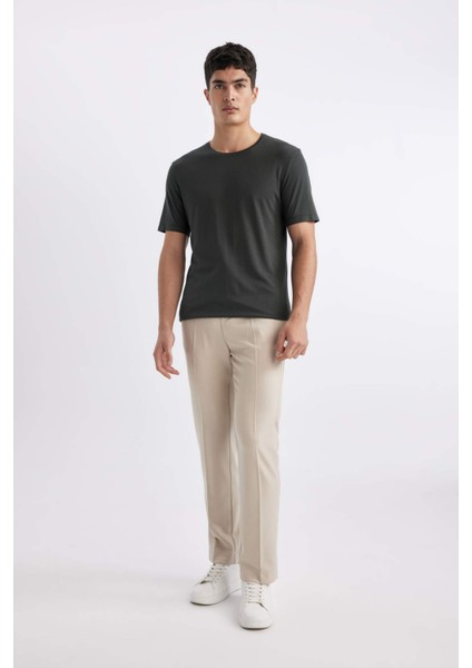 Slim Fit Dar Kesim Bisiklet Yaka Modal Karışımlı Pamuklu Basic Düz Kısa Kollu Tişört M6606AZ24SP