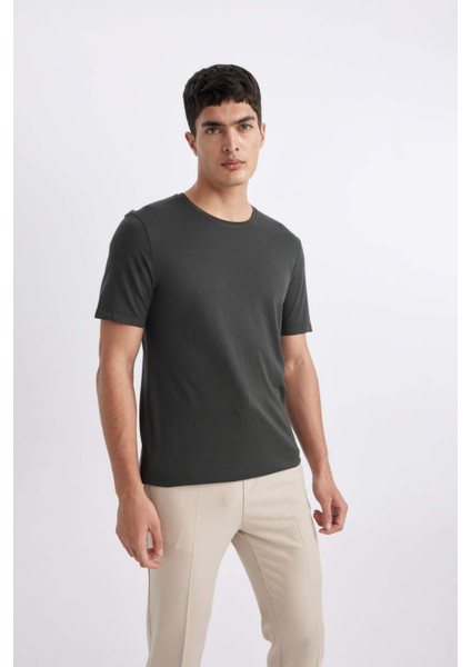 Slim Fit Dar Kesim Bisiklet Yaka Modal Karışımlı Pamuklu Basic Düz Kısa Kollu Tişört M6606AZ24SP