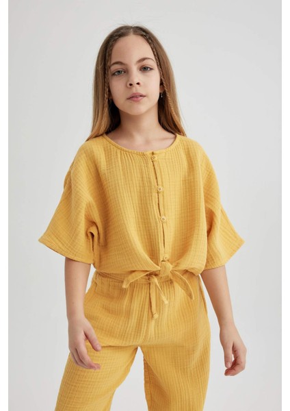 Kız Çocuk Önden Bağlamalı Kısa Kollu Bluz B5062A824SM