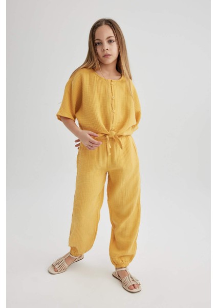 Kız Çocuk Önden Bağlamalı Kısa Kollu Bluz B5062A824SM