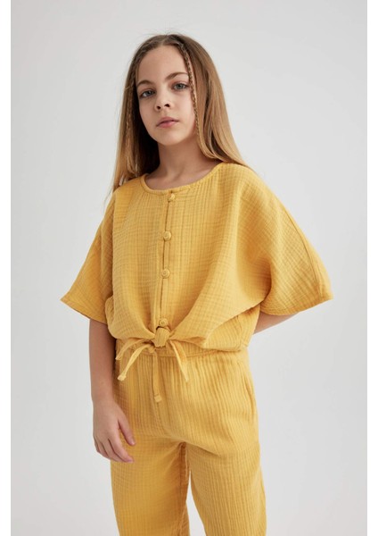 Kız Çocuk Önden Bağlamalı Kısa Kollu Bluz B5062A824SM