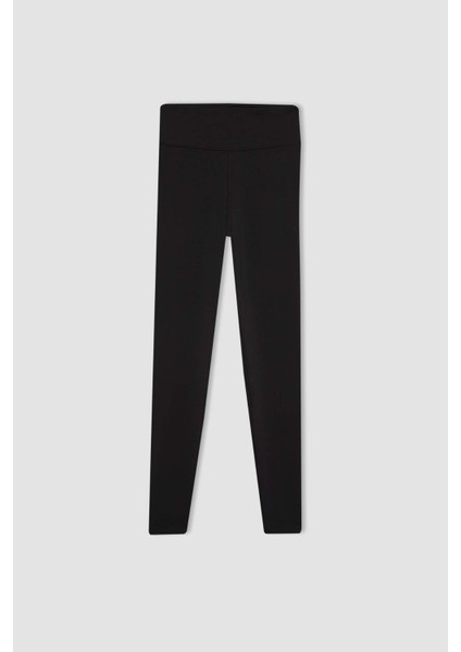 Fit Siyah Yüksek Bel İçi Yumuşak Tüylü Beli Saran Basic Sporcu Tayt W8206AZ24SP