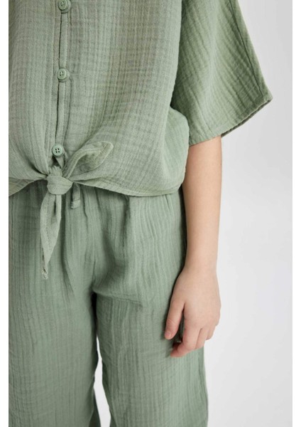 Kız Çocuk Önden Bağlamalı Kısa Kollu Bluz B5062A824SM