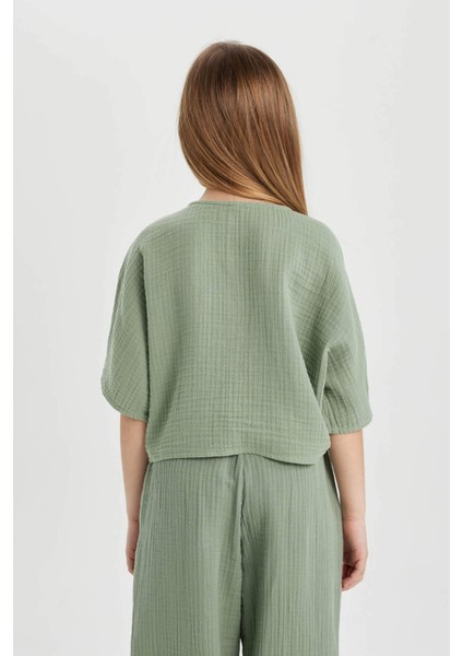 Kız Çocuk Önden Bağlamalı Kısa Kollu Bluz B5062A824SM