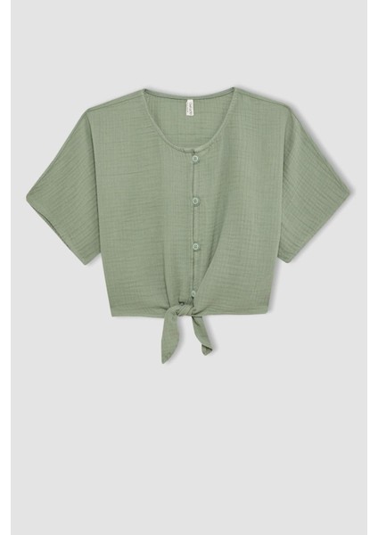 Kız Çocuk Önden Bağlamalı Kısa Kollu Bluz B5062A824SM