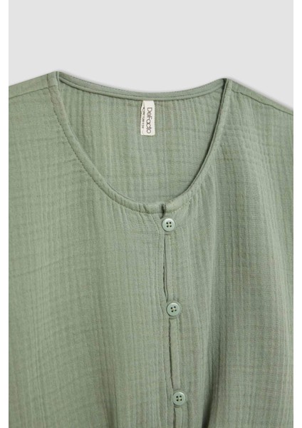 Kız Çocuk Önden Bağlamalı Kısa Kollu Bluz B5062A824SM