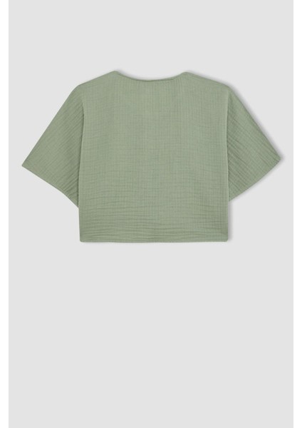 Kız Çocuk Önden Bağlamalı Kısa Kollu Bluz B5062A824SM