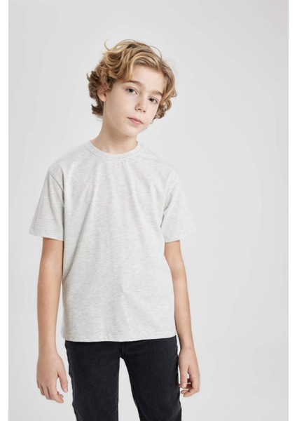 Erkek Çocuk Bisiklet Yaka Basic Düz Kısa Kollu Tişört K1687A624SM