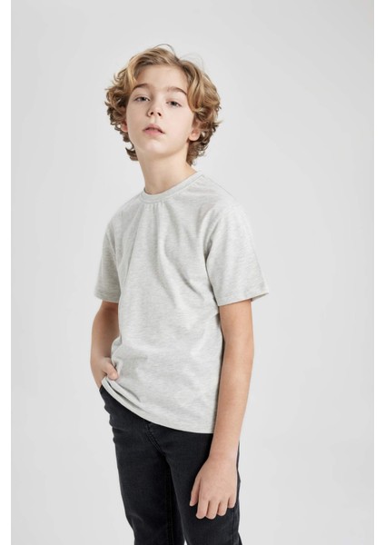 Erkek Çocuk Bisiklet Yaka Basic Düz Kısa Kollu Tişört K1687A624SM