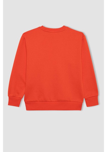 Erkek Çocuk Turuncu Regular Fit Düz Kesim Basic Düz Kapüşonlu Sweatshirt B7772A8NS