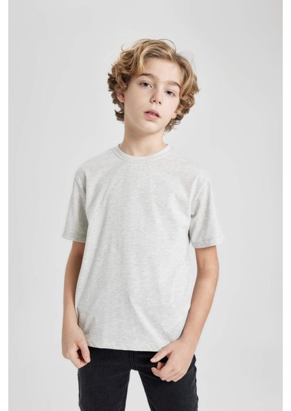 Erkek Çocuk Bisiklet Yaka Basic Düz Kısa Kollu Tişört K1687A624SM