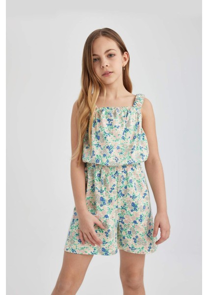 Kız Çocuk Desenli Askılı Kısa Tulum B4814A824SM