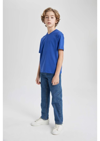 Erkek Çocuk V Yaka Basic Düz Kısa Kollu Tişört K1693A624SM