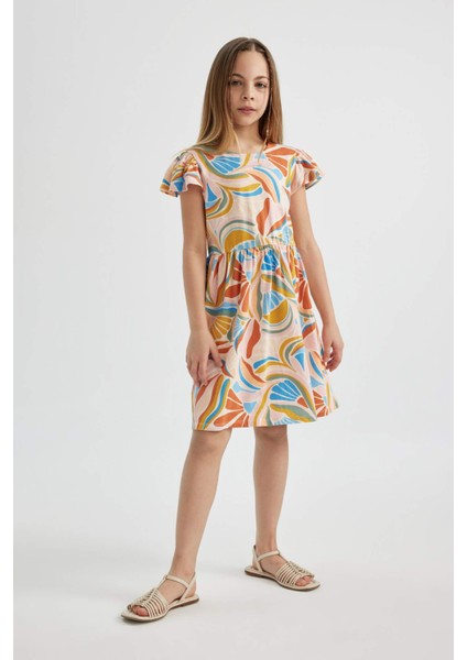 Kız Çocuk Desenli Kısa Kollu Elbise B4339A824SM