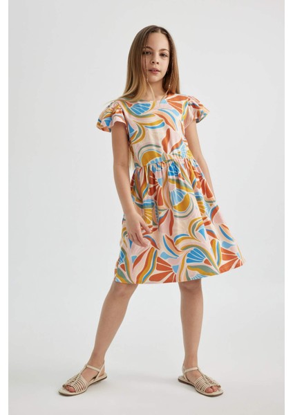 Kız Çocuk Desenli Kısa Kollu Elbise B4339A824SM