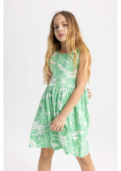 Kız Çocuk Desenli Kolsuz Elbise B4338A824SM