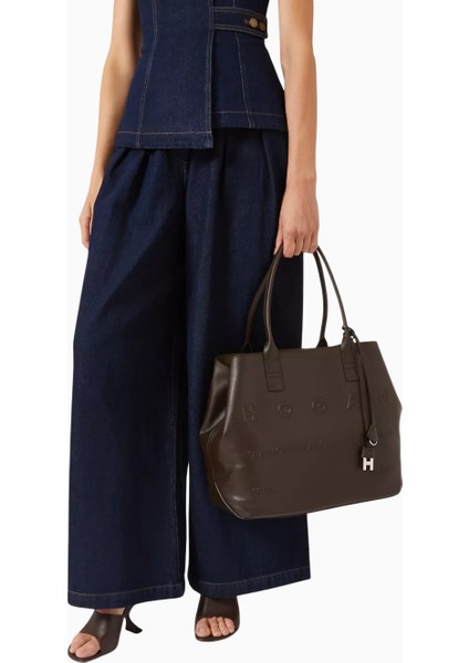 Medium Script Kahverengi Deri, Zarif ve Lüks Tote Çanta, Günlük Şehir Stili fiyatları