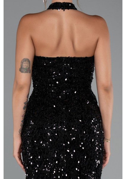 Halter Yaka Midi Taşlı Abiye Elbise ABK2437 fırsatları