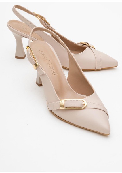 Kadın Tokalı Açık Topuklu Ayakkabı Ten Cilt
