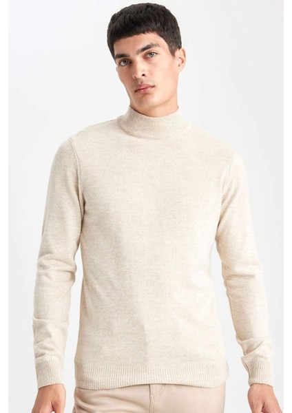 Slim Fit Dar Kesim Yarım Balıkçı Yaka Basic Düz Triko Kazak R1127AZ24SP