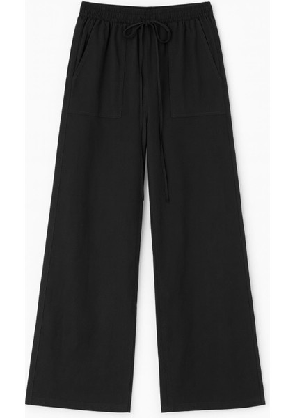 4629 Kadın Bol Paça Yüksek Bel Viskon Palazzo Pantolon Siyah
