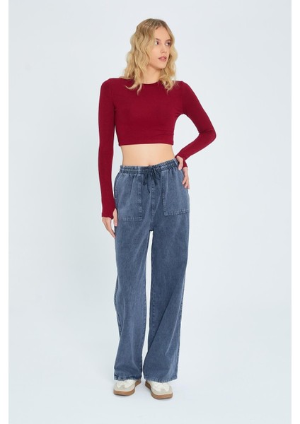 4572 Kadın Parça Boya Palazzo Pantolon Antrasit modelleri