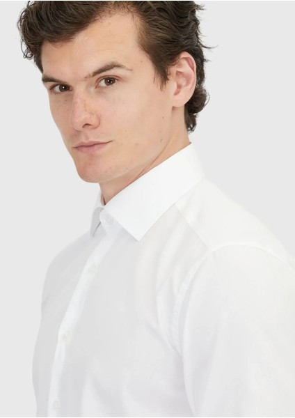 Beyaz Düz Regular Fit Dokuma Klasik %100 Pamuk Gömlek modelleri