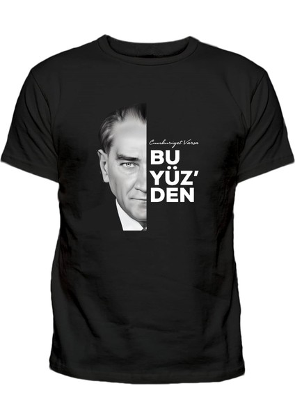 Cumhuriyet Varsa Bu Yüz'den Atatürk ve 29 Ekim Baskılı Çocuk T-Shirt