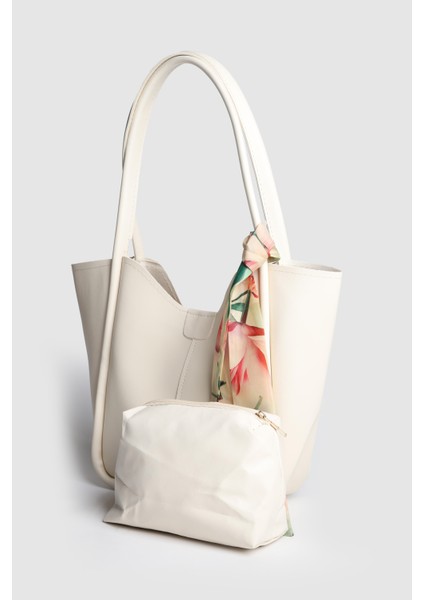 Kadın Golden Fularlı Makyaj Çantalı Omuz Çantası Krem fiyatları