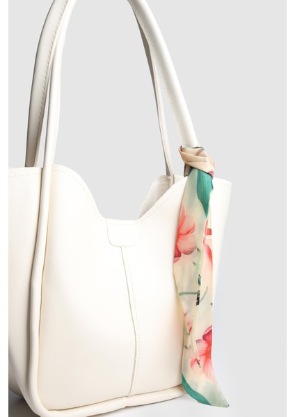 Kadın Golden Fularlı Makyaj Çantalı Omuz Çantası Krem modelleri