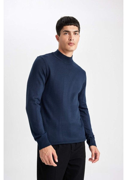 Slim Fit Dar Kesim Yarım Balıkçı Yaka Basic Düz Triko Kazak R1127AZ24SP