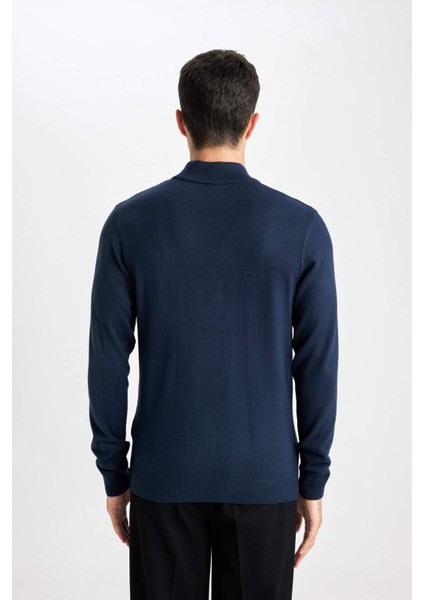 Slim Fit Dar Kesim Yarım Balıkçı Yaka Basic Düz Triko Kazak R1127AZ24SP