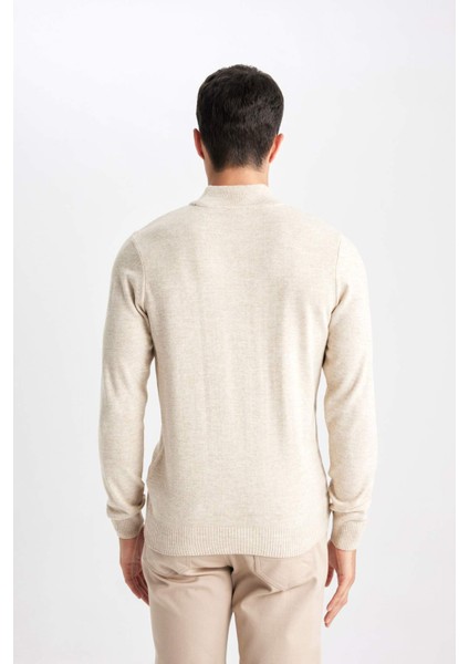 Slim Fit Dar Kesim Yarım Balıkçı Yaka Basic Düz Triko Kazak R1127AZ24SP