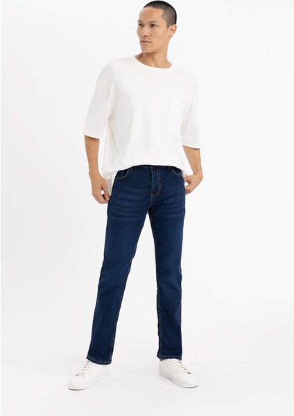Erkek Mavi Sergio-Regular Fit Düz Kesim Boru Paça Basic Düz Pamuklu Kot Pantolon B8550AXNS