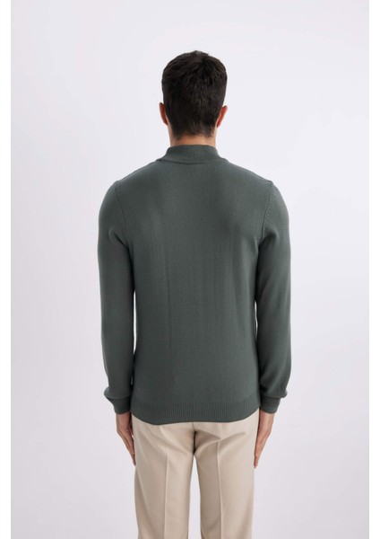 Slim Fit Dar Kesim Yarım Balıkçı Yaka Basic Düz Triko Kazak R1127AZ24SP