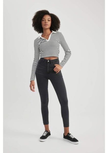 Kadın Antrasit Anna-Super Skinny Fit Dar Kesim Pamuklu Kot Pantolon B8593AXNS