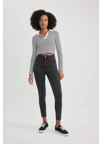 Kadın Antrasit Anna-Super Skinny Fit Dar Kesim Pamuklu Kot Pantolon B8593AXNS