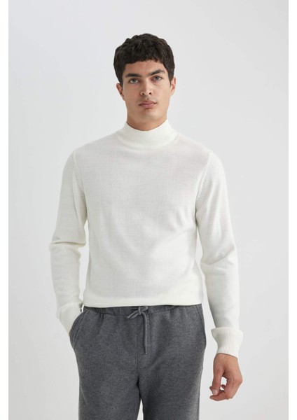 Slim Fit Dar Kesim Yarım Balıkçı Yaka Basic Düz Triko Kazak R1127AZ24SP