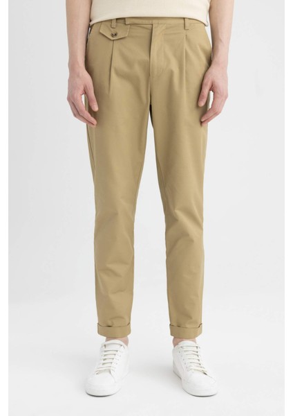Twill Yazlık Kumaş Pantolon Tapered Fit Normal Kesim Cepli Basic Düz Keten Karışımlı Duble Paça B6585AX24SP
