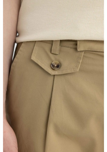 Twill Yazlık Kumaş Pantolon Tapered Fit Normal Kesim Cepli Basic Düz Keten Karışımlı Duble Paça B6585AX24SP