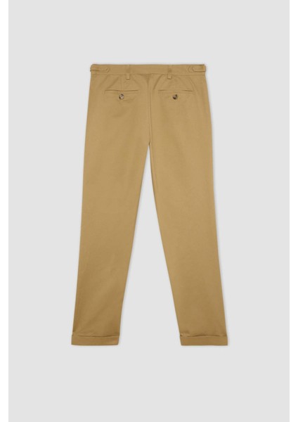 Twill Yazlık Kumaş Pantolon Tapered Fit Normal Kesim Cepli Basic Düz Keten Karışımlı Duble Paça B6585AX24SP