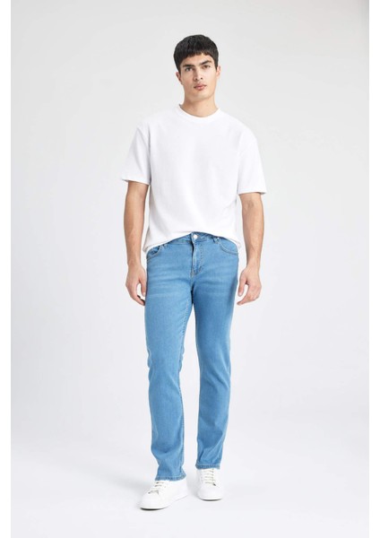 Erkek Mavi Sergio-Regular Fit Düz Kesim Boru Paça Basic Düz Pamuklu Kot Pantolon B8550AXNS