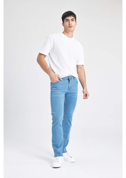Erkek Mavi Sergio-Regular Fit Düz Kesim Boru Paça Basic Düz Pamuklu Kot Pantolon B8550AXNS