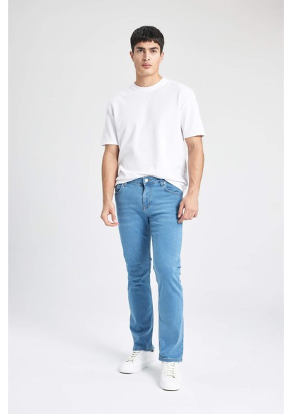 Erkek Mavi Sergio-Regular Fit Düz Kesim Boru Paça Basic Düz Pamuklu Kot Pantolon B8550AXNS