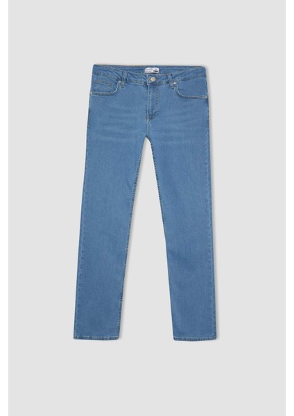 Erkek Mavi Sergio-Regular Fit Düz Kesim Boru Paça Basic Düz Pamuklu Kot Pantolon B8550AXNS