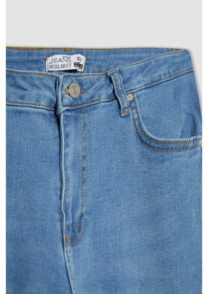 Erkek Mavi Sergio-Regular Fit Düz Kesim Boru Paça Basic Düz Pamuklu Kot Pantolon B8550AXNS