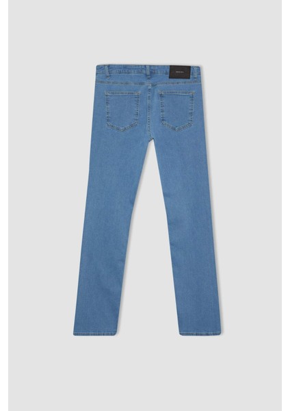 Erkek Mavi Sergio-Regular Fit Düz Kesim Boru Paça Basic Düz Pamuklu Kot Pantolon B8550AXNS
