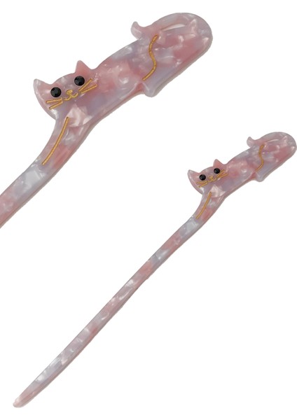 Yatan Kedi Figürlü Çubuk Saç Topuz Tokası (17CM)