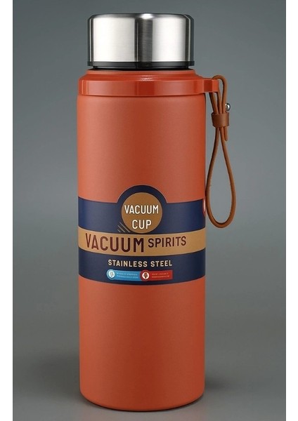 Paslanmaz Çelik Matara Termos Su Şişesi 600 ml Vakumlu Kapak - Kahverengi